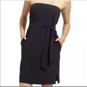 Athleta Strapless Anywhere Dress Black Size 6 Lightweight Waist Tie Strapless